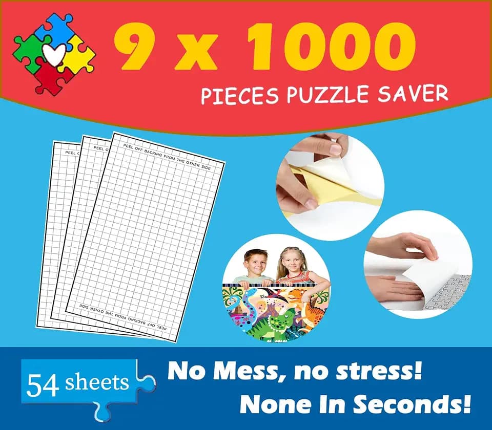 54 Sheets Jigsaw Puzzle Saver Peel Stick Adhesive Sheets with 18 Hangers