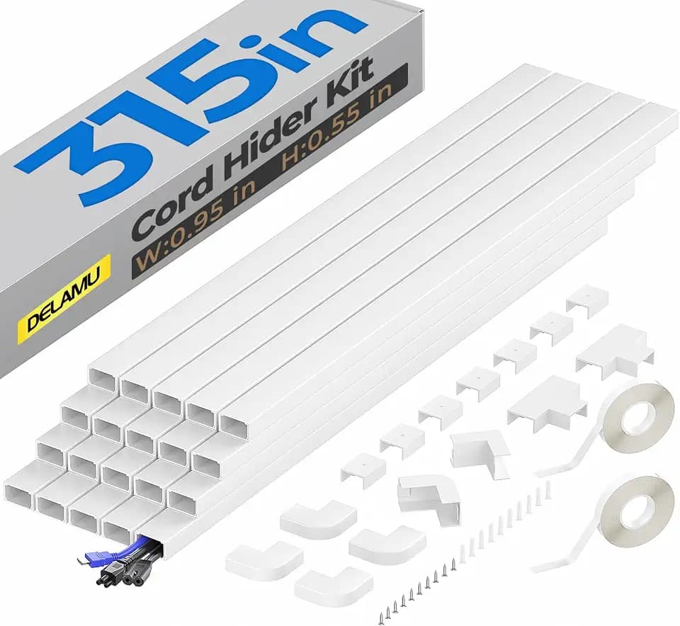 Delamu Cable Hider, 315in Cord Covers for Wires on Wall, One-Cord Cord Hider, Paintable Wire Hiders Wire Covers for Cords, Cable Management for Hiding 2-3 Wires, 20x L15.7 W0.95 H0.55in, White