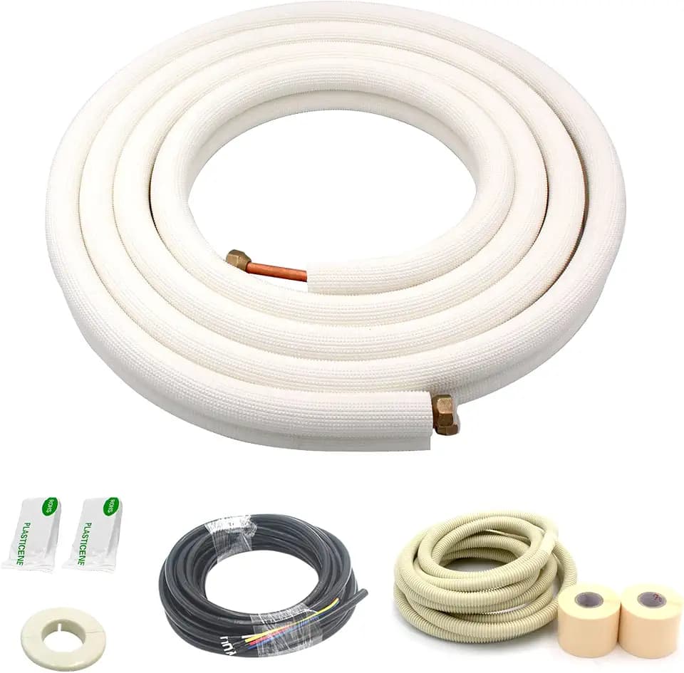 16 Ft Mini Split Line Set,Air Conditioning Copper Tubing Pipe Extension,1/4" & 3/8" 3/8" PE Thickened for AC and Heating Equipment Insulated with Nuts(1/4+3/8)