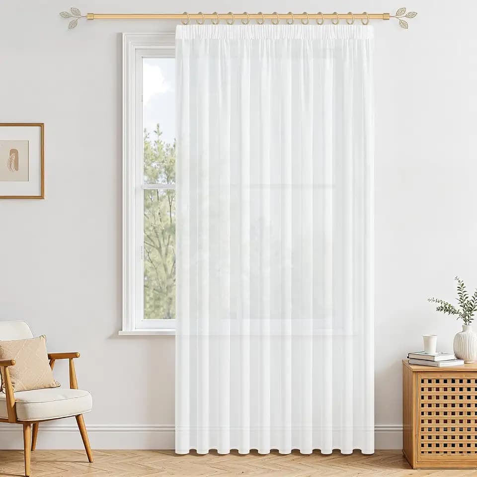 MRTREES Vorhang kräuselband 240cm lang 300cm breit vorhänge kräuselband Schlafzimmer vorhänge Wohnzimmer schiene Vorhang weiß weiß halbtransparent huastür 1 Stück