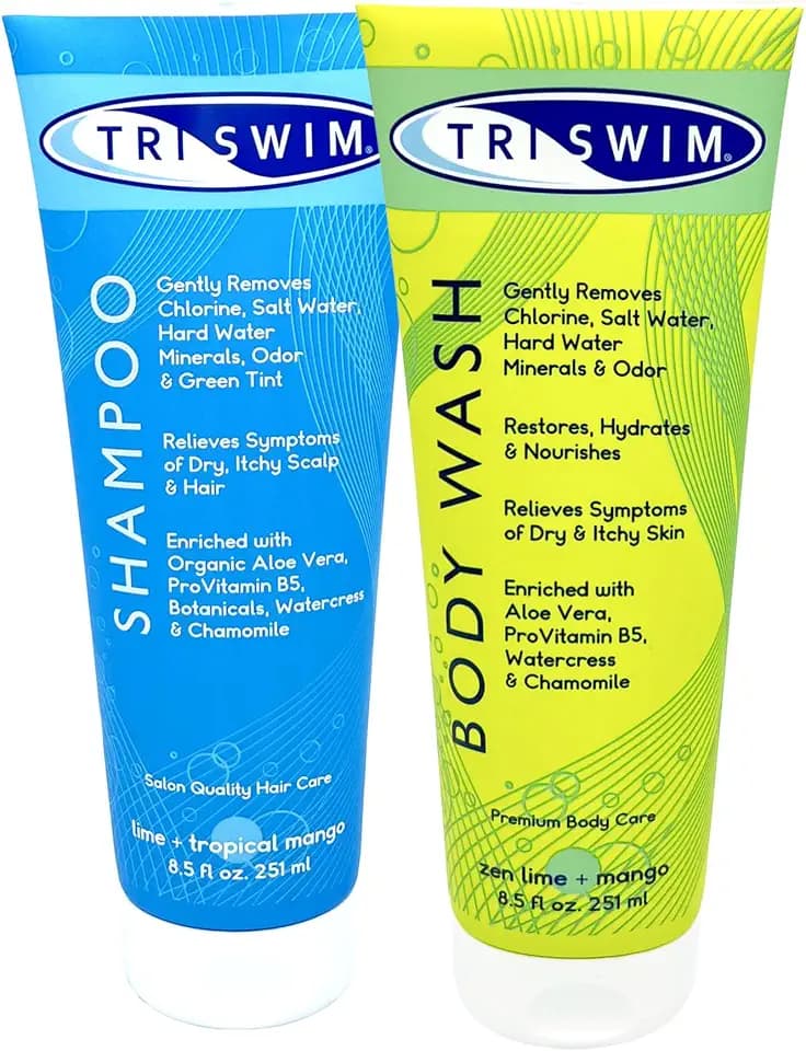 TRISWIM Swim Care Set | Chlorine Removal Shampoo & Chlorine Removal Body Wash, 8.5 fl oz Each | Aloe Vera Formula | Removes Chlorine, Restores Hair & Soothes Skin