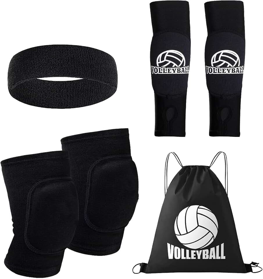 DMNQ 4 Stück Volleyball Zubehör Volleyball Knieschoner Volleyball Armschoner Knieschoner Volleyball Damen Knieschoner Volleyball Herren Wird mit Stirnband und Beutel mit Kordelzug geliefert
