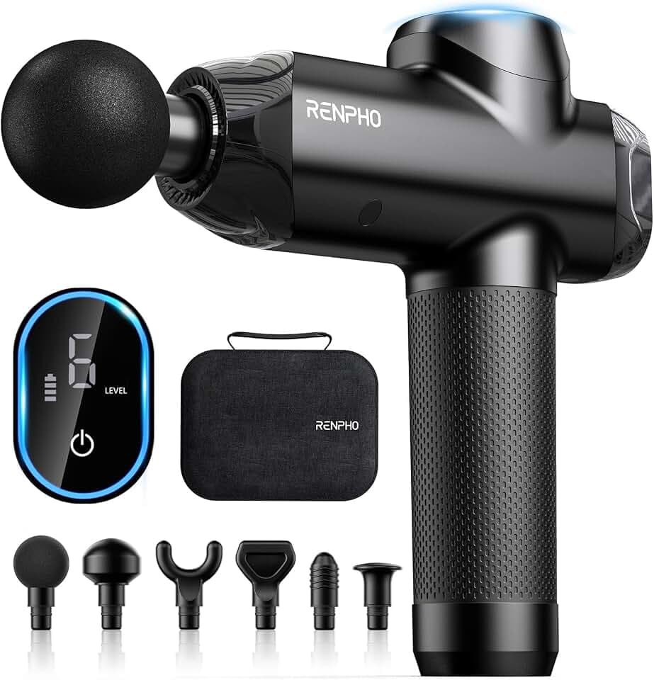 RENPHO Power Massagepistole mit 12MM Amplitude, 6 Stufen & 6 Aufsätzen