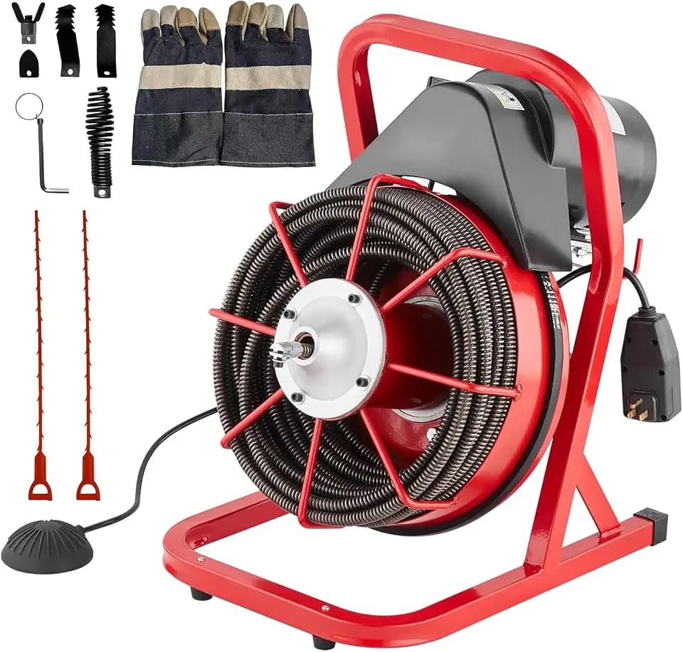 GarveeTech 75 ft x 1/2 in Drain Cleaner Machine, 400W Electric Drain Snake with 6 Cutters & Foot Switch for 1 in to 4 in Pipes, Heavy Duty Sewer Auger for Sinks, Toilets, Showers