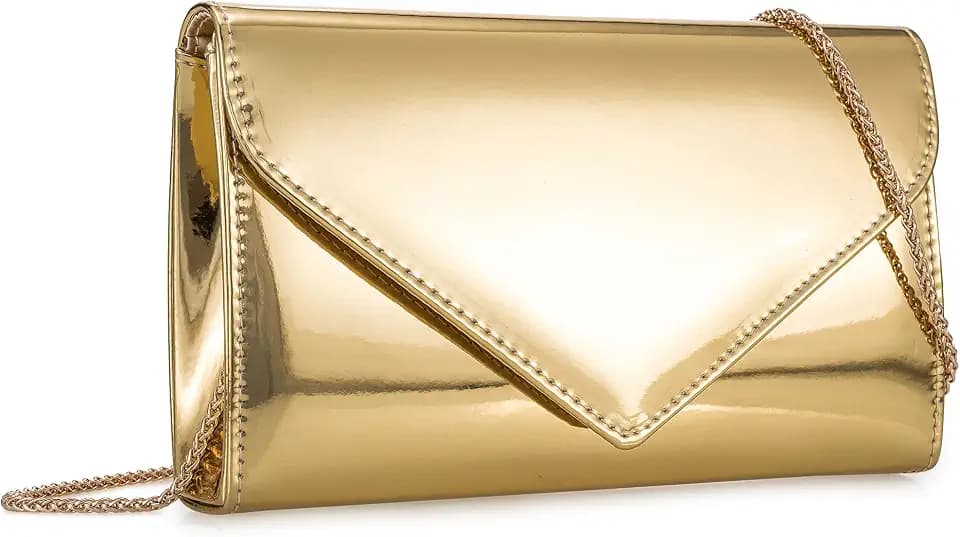 IXEBELLA Women’s Mirrored Metallic Faux Leather Evening Bag Glimmering Clutch Purse for Prom/Cocktail/Wedding/Party