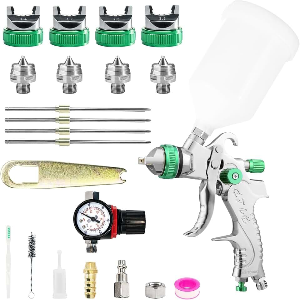 HVLP Spray Gun Kit with 1.4/1.7/2.0/2.5mm Nozzles, HVLP Air Spray Gun