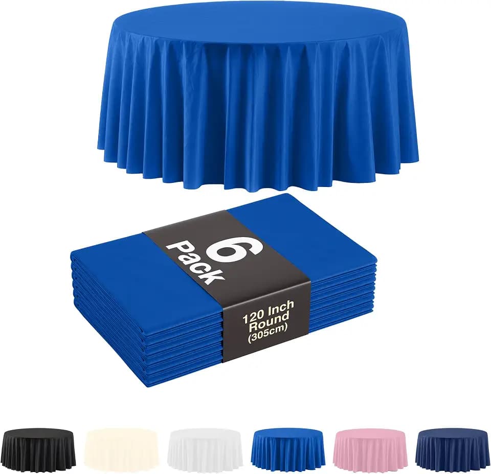 Exquisite Pack of 6 Dark Blue Plastic Table Cloth - Size: 120 Inch Round Disposable Tablecloth for Parties - Ideal for for Birthdays, Parties, Summer & More