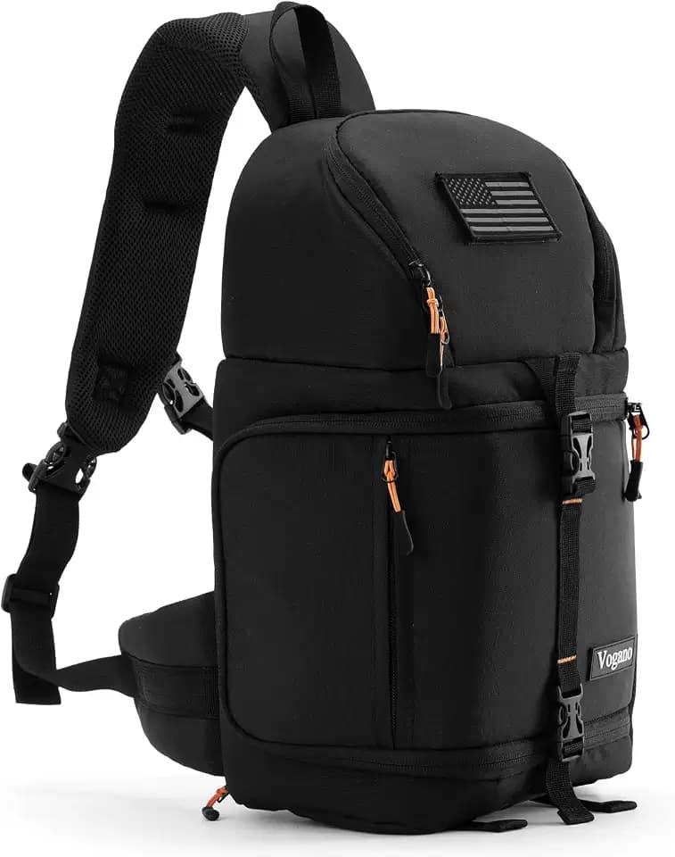 Vogano Camera Sling Bag for Photographers - Waterproof Single-Shoulder Camera Case with Adjustable Dividers, Rain Cover & Side Tripod Pocket