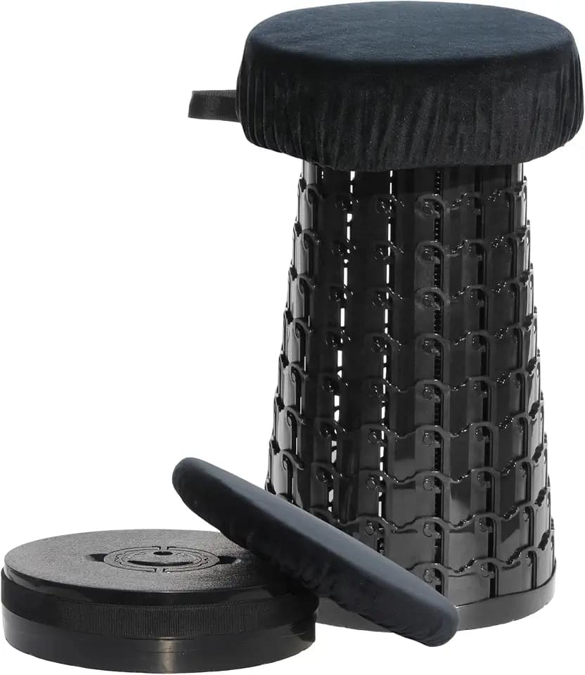 ALEVMOOM Upgraded 19.7" Collapsible Stool + 1.38" Thicker Cushion, Portable Telescoping Stool Foldable for Adults, 1000lbs Max Weight, Heavy Duty Portable Chair for Outdoor Travel&Camping
