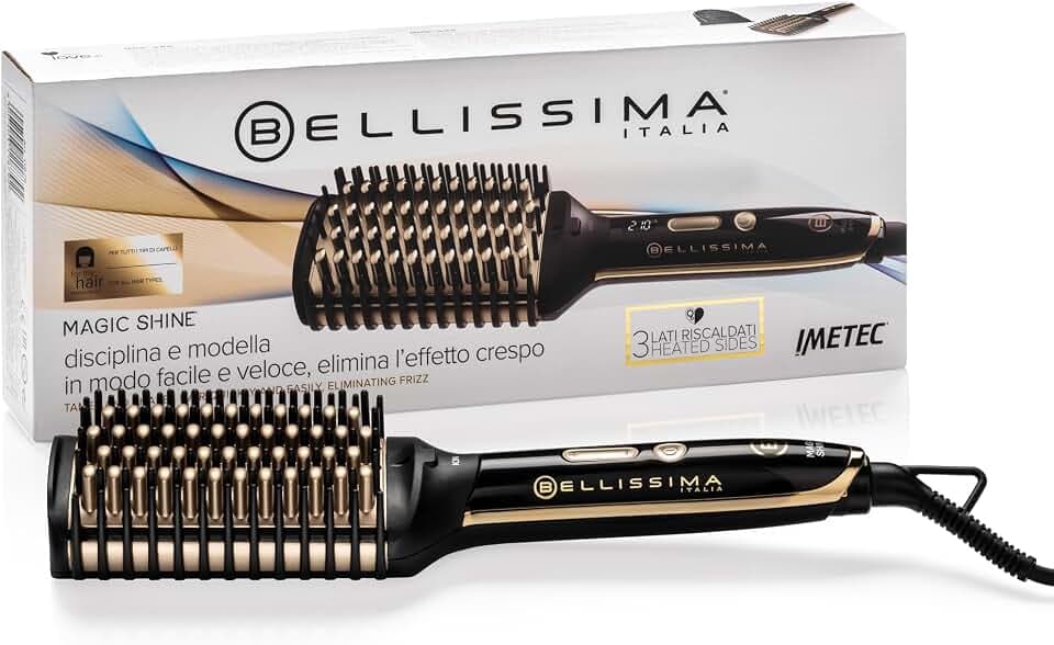 Bellissima Magic Shine Elektrische Glättbürste, 3 beheizbare Außenseiten, automatische Abschaltung, Ionen-Technologie, Keramik, 160 °C - 210 °C