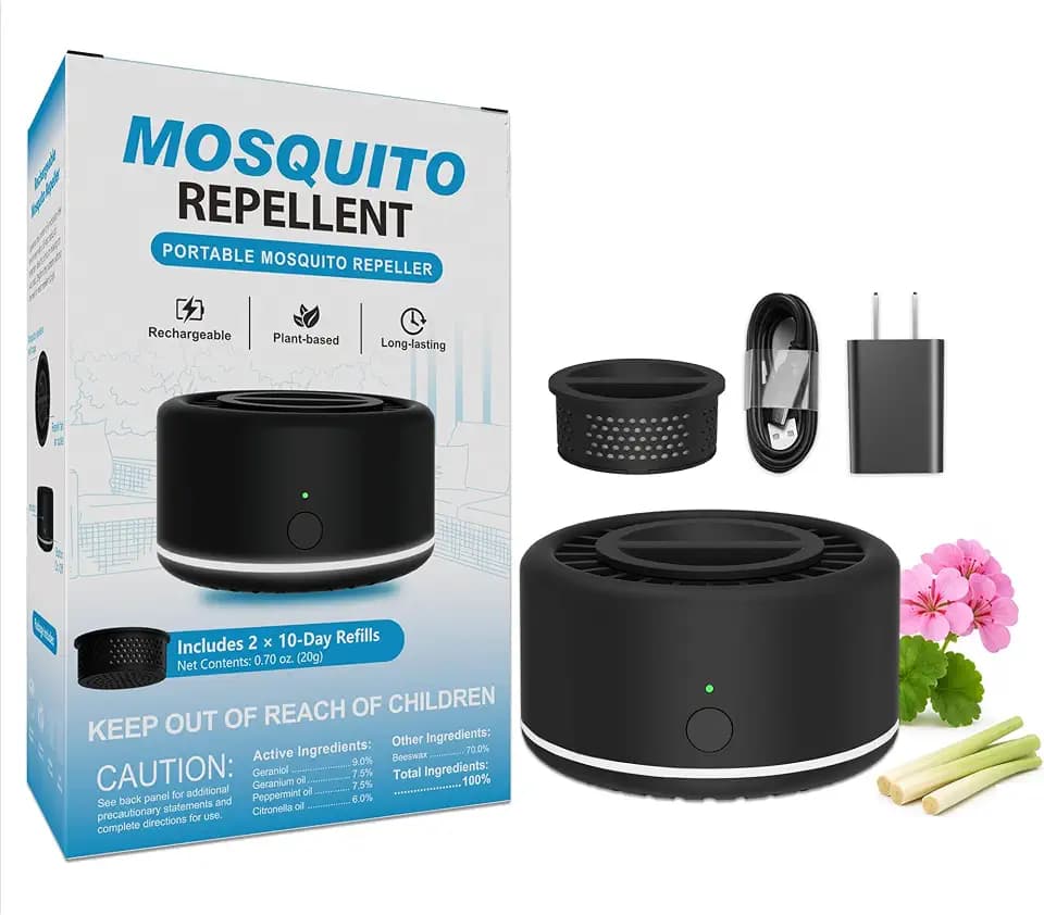 Virine Portable Mosquito Repeller Night Light, Black, 2 Refills Included