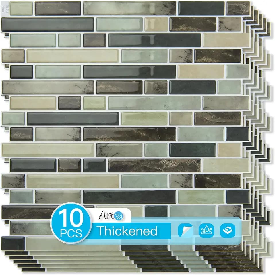 Art3d Linear Design Tile Peel and Stick Backsplash, 10-Sheet, Dark Brown
