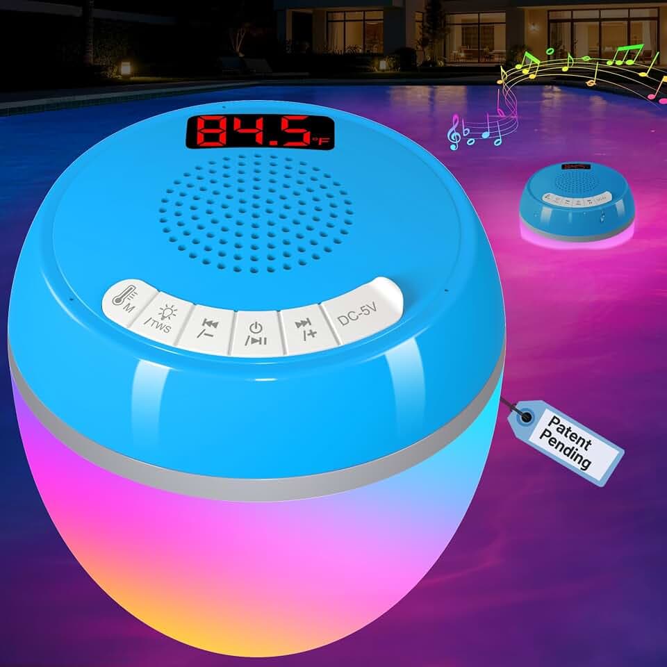 FluSing 3 in 1 Floating Pool Speaker with Digital Thermometer, TWS Speaker