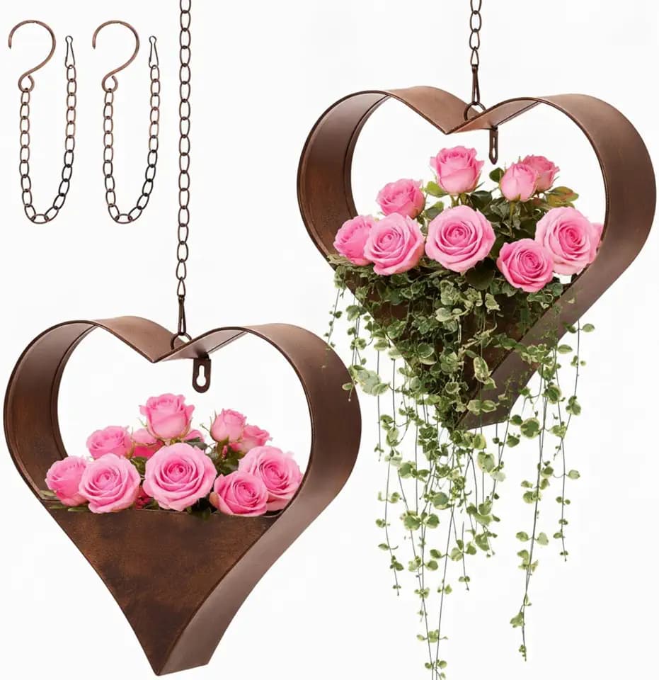 2 Pack Metal Plant Hangers Indoor Outdoor Heart Hanging Planters