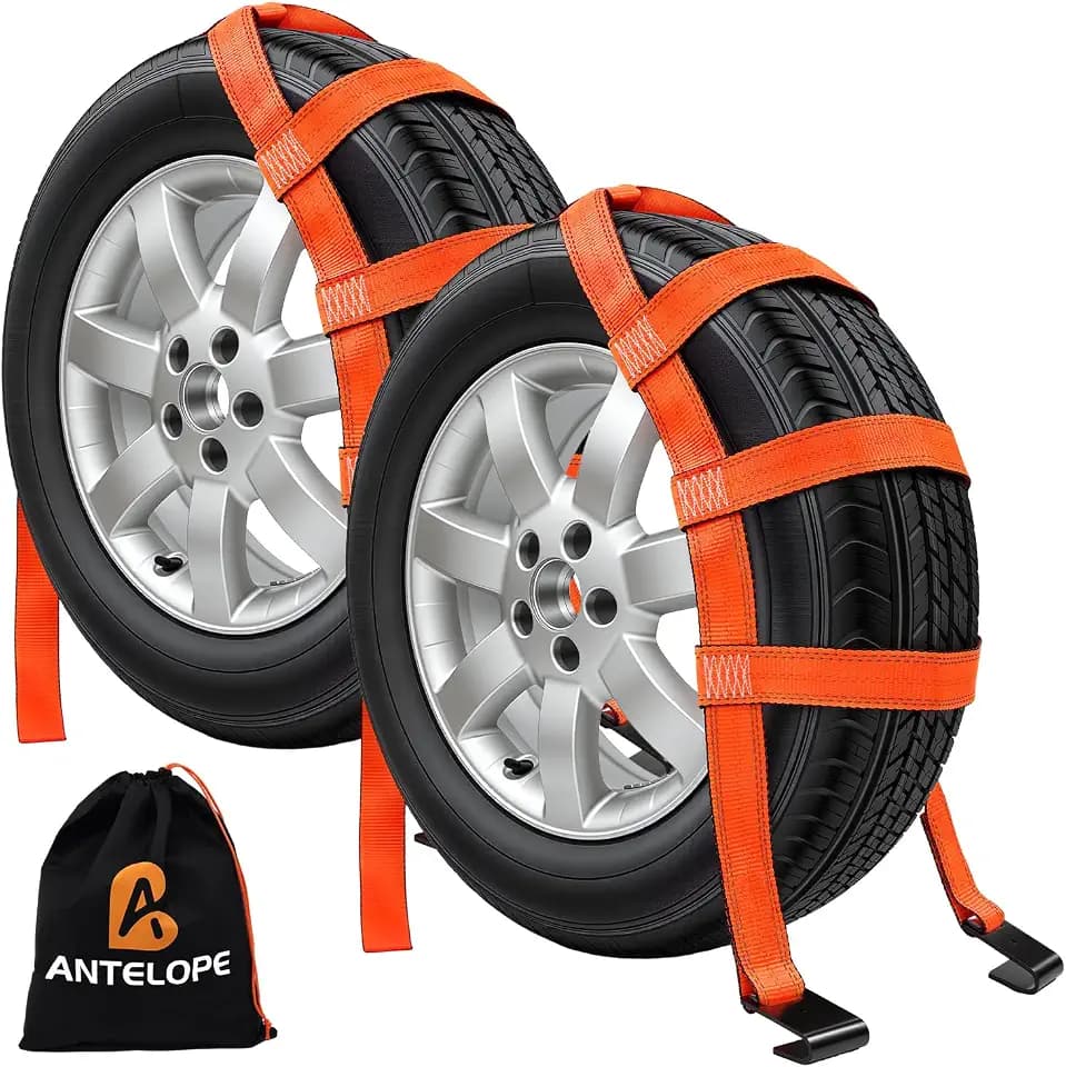 A ANTELOPE 2 Pack 2" Tow Dolly Straps with Flat Hooks for 14"-17" Tires