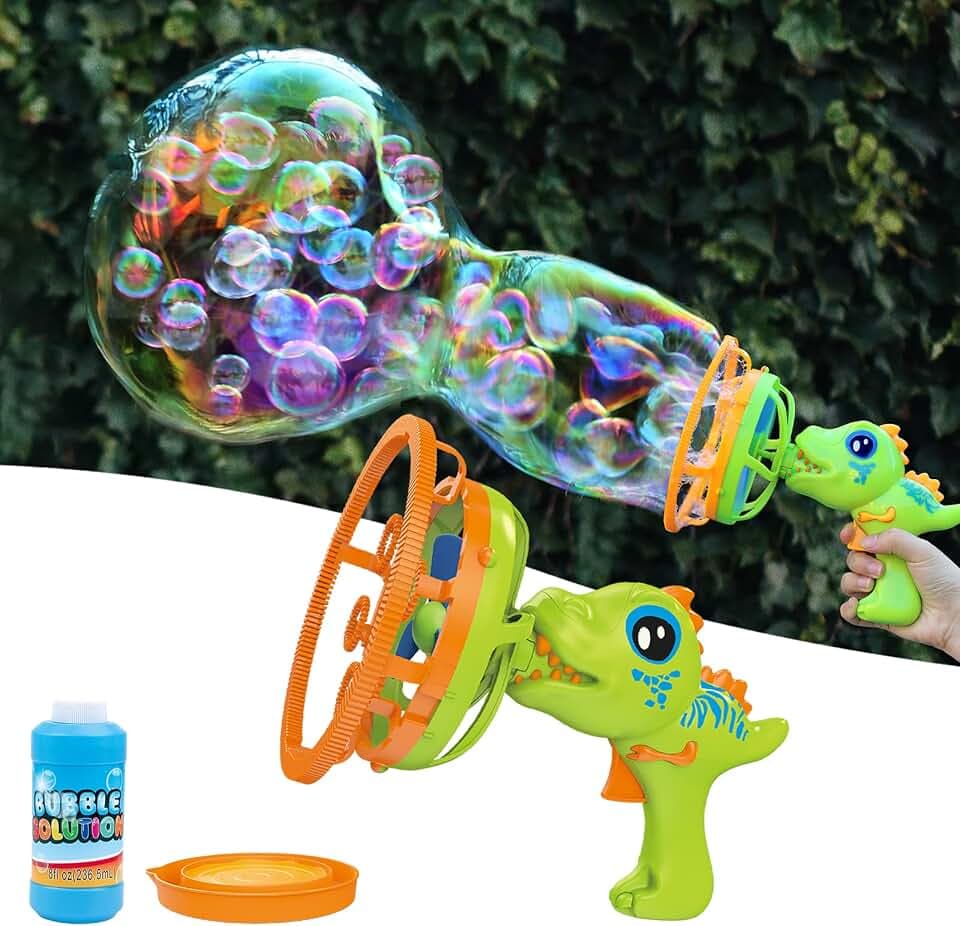 IFLOVE Dinosaur Bubble Gun for Kids 3-8, Bubble Machine Blower Toy (Green)