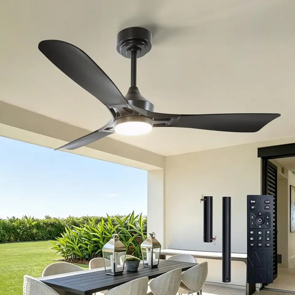 Amico 52 Inch Ceiling Fans with Lights and Remote, 3 ABS Blade, Black