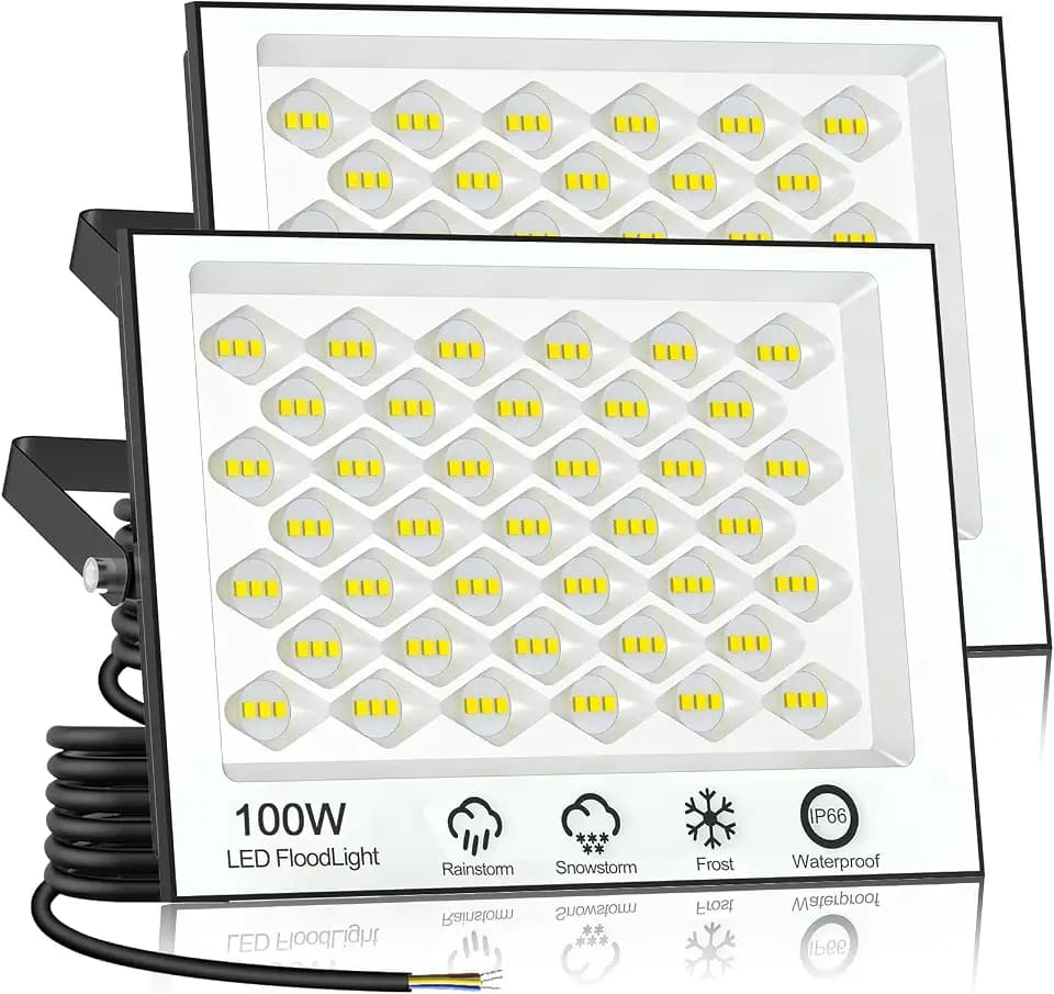 Papasbox 2 Stück 100W LED Strahler Außen | Scheinwerfer 6500K Kaltweiß Außenstrahler IP66 Wasserdicht Fluter für Garten Sportplatz