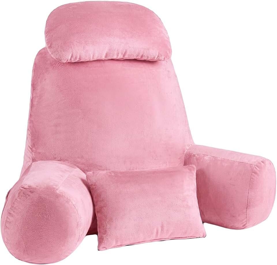 NOONTIDE Reading Pillow for Sitting up in Bed and Couch,32" X-Large Back Pillow for Adult & Teens with Soft Adjustable Neck Roll Backrest Pillow,Washable Cover,Watching TV/Gaming/Relaxing(Pink)