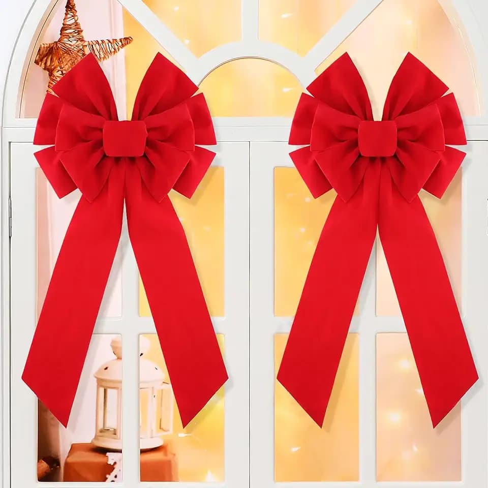 LATERN 4 Stück Weihnachtssamtschleife, 90cm x 45cm Große rote Türschleifen Weihnachts Baum Schleife Weihnachtskranzschleife Festivalverpackung für Weihnachtsbaum Kamin Heim Haustür Dekorationen