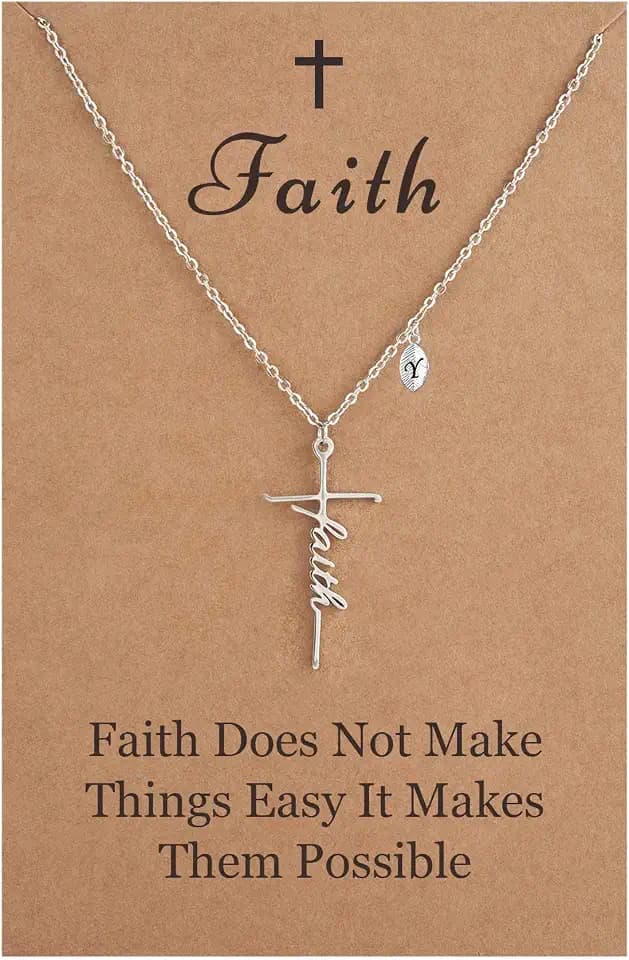 SANNYRA Faith Necklace for Women, Initial Christian Cross Necklaces, 18K Gold Silver Rose Gold-Plated 26 Letters Religious Cross Pendant Jewelry for Her
