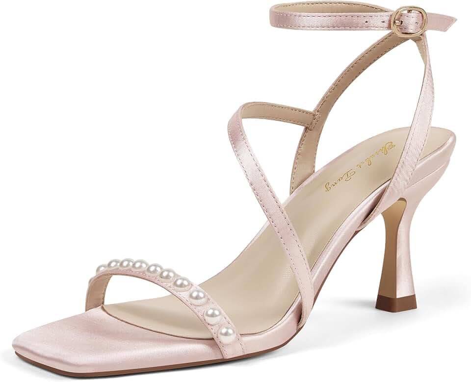 Elisabet Tang Cute Crisscross Instep Strap Heeled Sandals 3 Inch for Women - Classy Open Square Toe Stiletto Heels Sexy Adjustable Strappy Shoes for Work Prom Travel