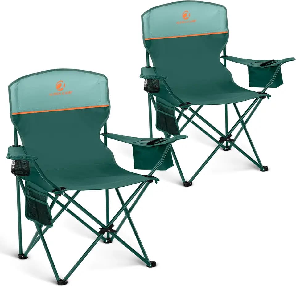 2 Pack Folding Camping Chairs Outdoor Lawn Chair Support 250lbs Green