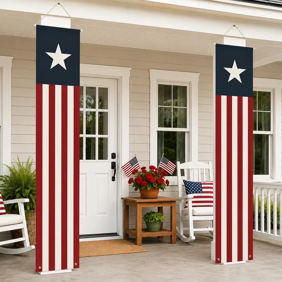 4th of July Decorations, 2 Pack American Flag Banner for Porch