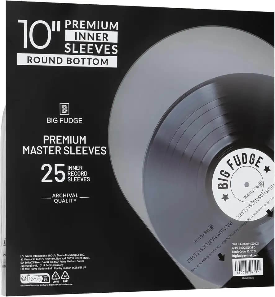 Big Fudge Vinyl Premium 10-Inch Round Bottom Inner Vinyl Sleeves - Anti Static Rice Paper for Dust-Free Records - Covers for Vinyl Record Storage & Vinyl Accessories - 25pcs Pack