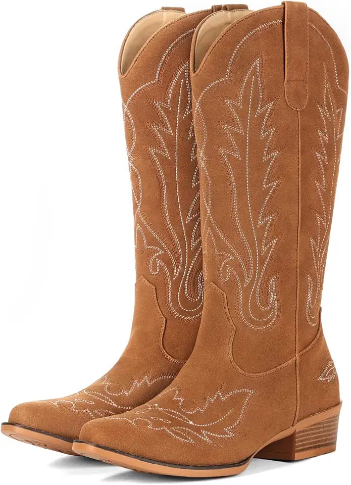Cowboy Boots for Women Suede Split Leather Cowgirl Western Boots
