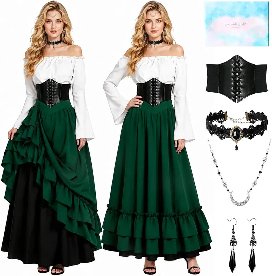 Mittelalter Kostüm Damen, 2 Tragearten, mit Gürtel und Geschenkbox