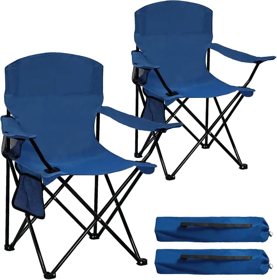2 Pack Folding Camping Chair with Cup Holder & Side Storage Bag 300lbs Capacity Lightweight High Back Portable for Beach, Picnic, Sport, Cyan