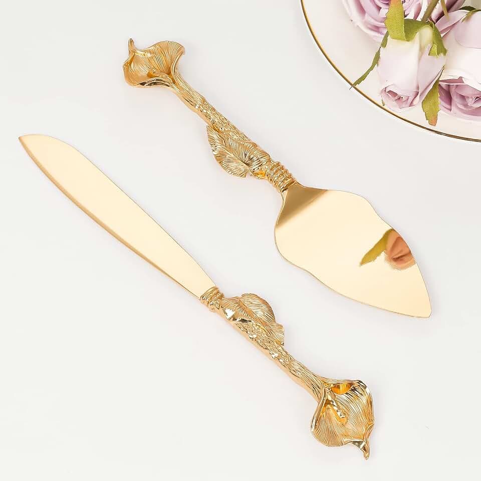 Cake Cutting Set for Wedding, Personalized Gold Cake Knife and Server Set, Custom Cake Serving Set, Engraved Pastry Pie Server Cake Pizza Cutter, Birthday Bridal Gift (F-Rustic)