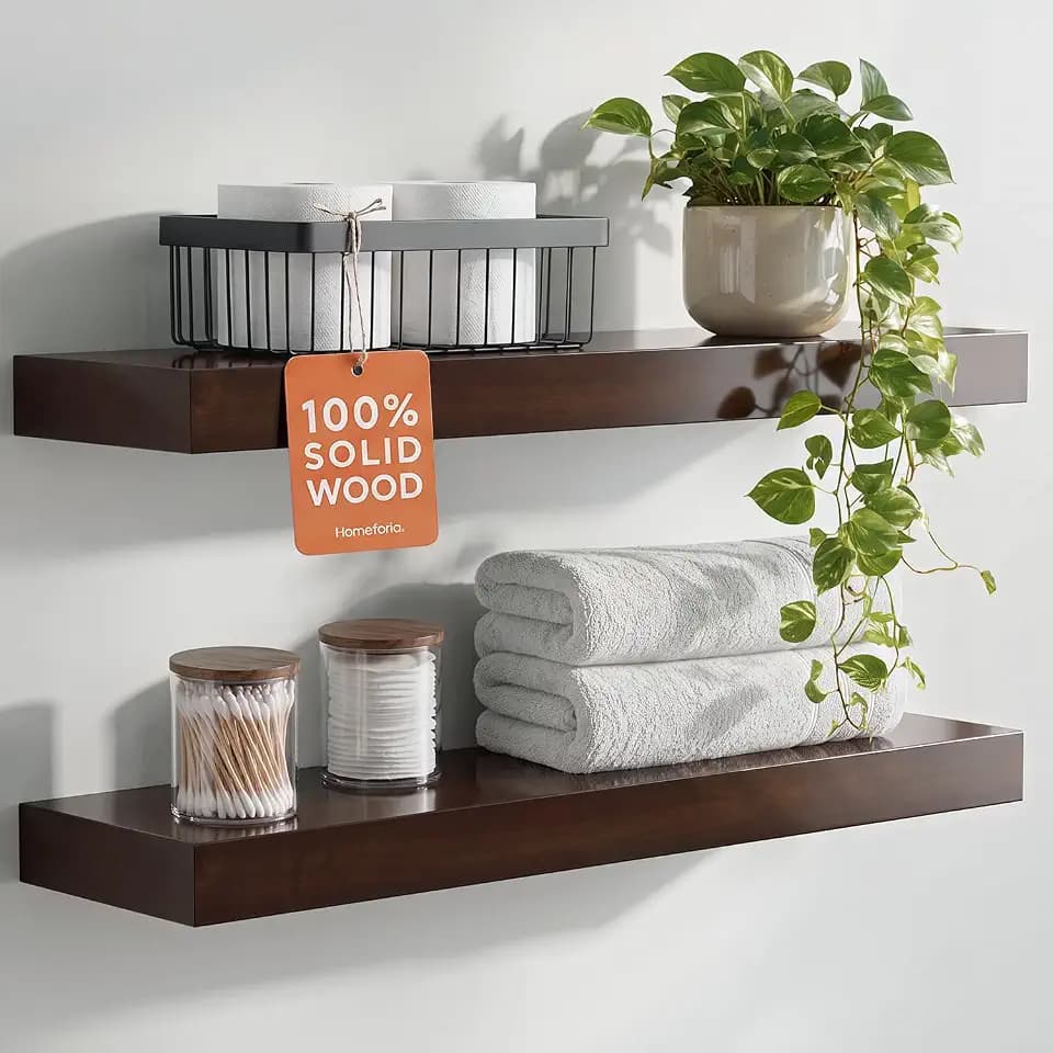 Homeforia 24 Inch Floating Shelves, High-End Solid Pine Wood, Set of 2