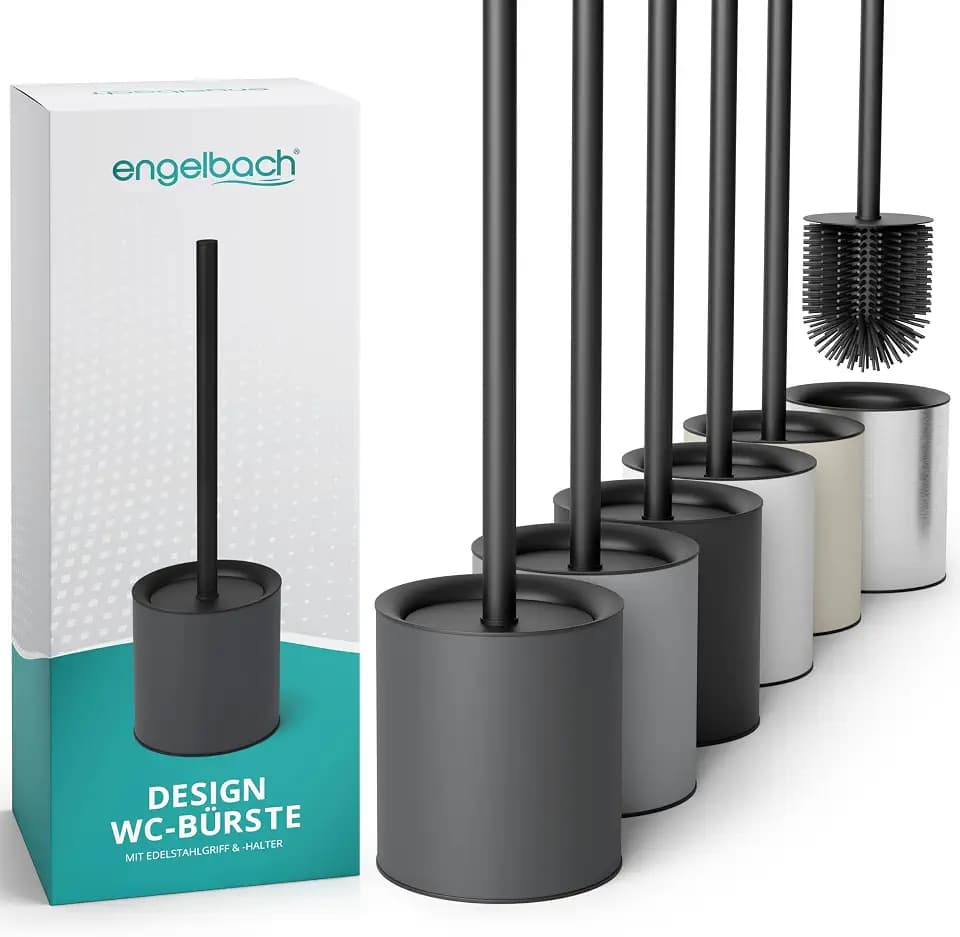 Engelbach® Klobürste Silikon mit Edelstahl Griff & Halter, Anthrazit