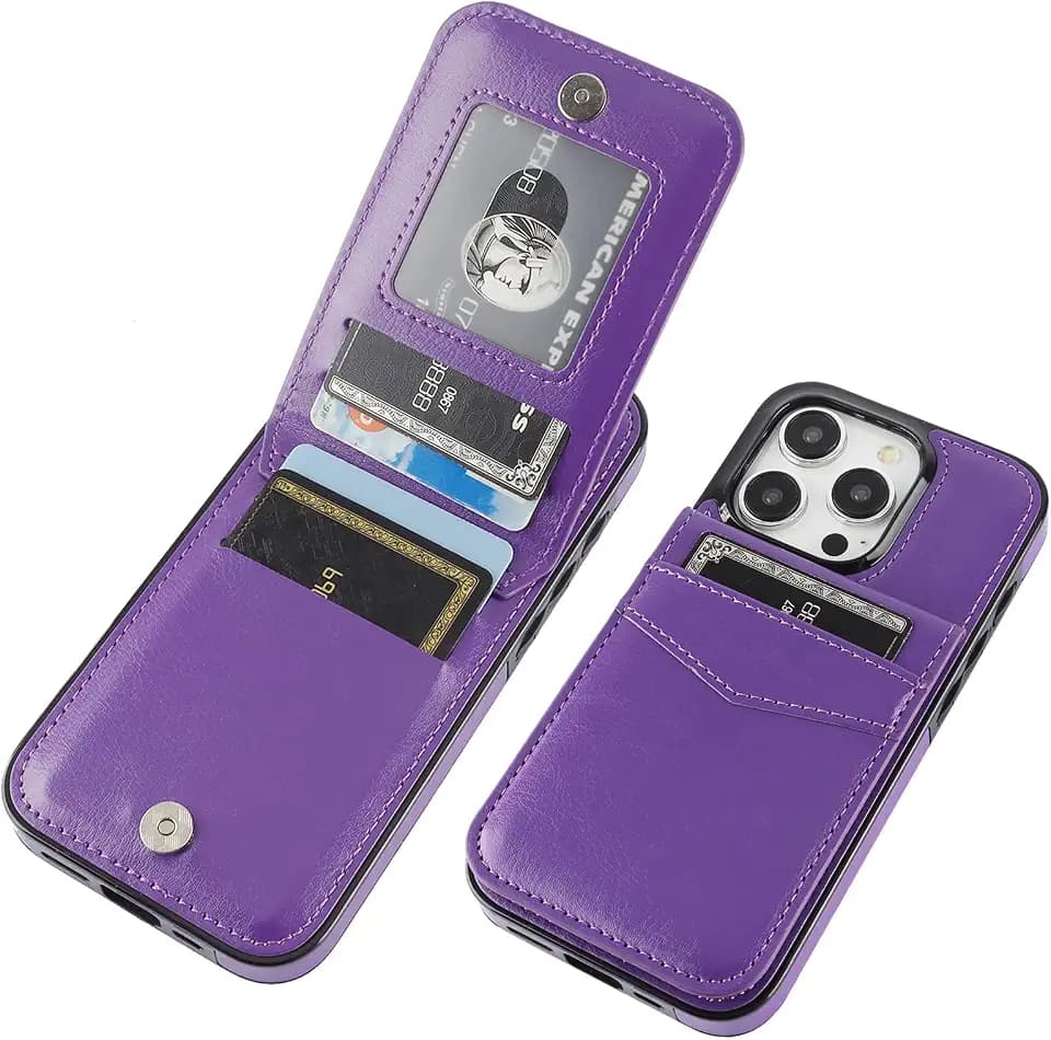 KIHUWEY for iPhone 15 Pro Wallet Case Card Holder Kickstand, Dark Purple