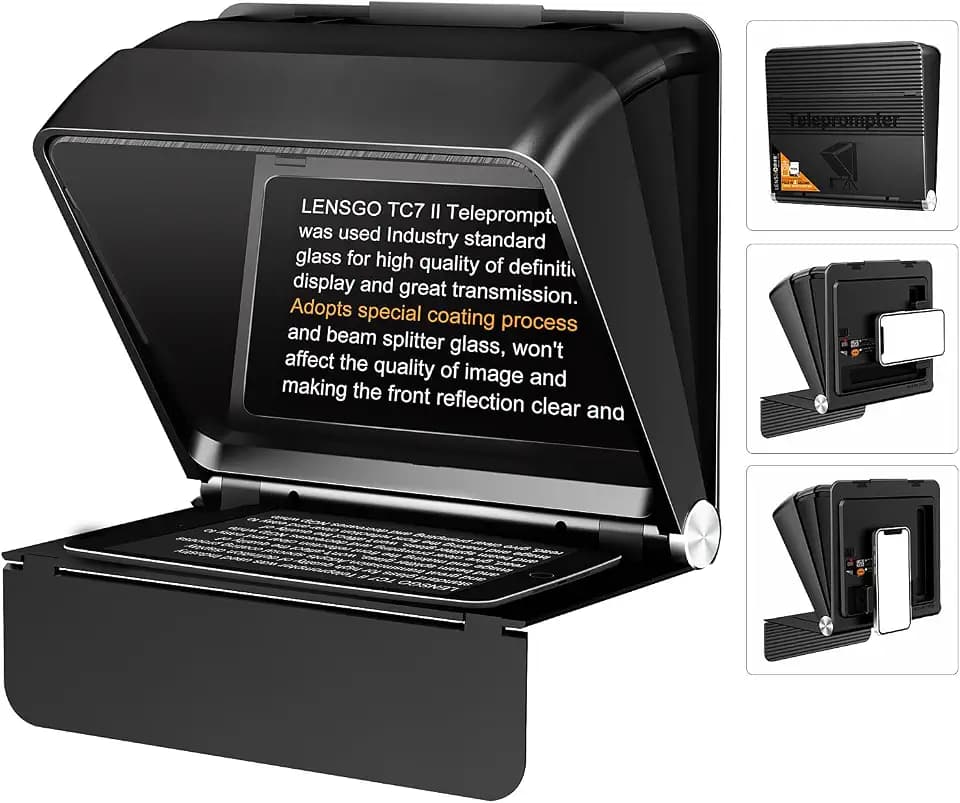 Foldable Teleprompter for Smartphone,LENSGO 10'' Portable Prompter with Remote Control,APP Compatible with iOS/Android for YouTube, Tiktok,Zoom, Twitch, Online Teaching,Vlogger,Live Streaming（TC7II ）