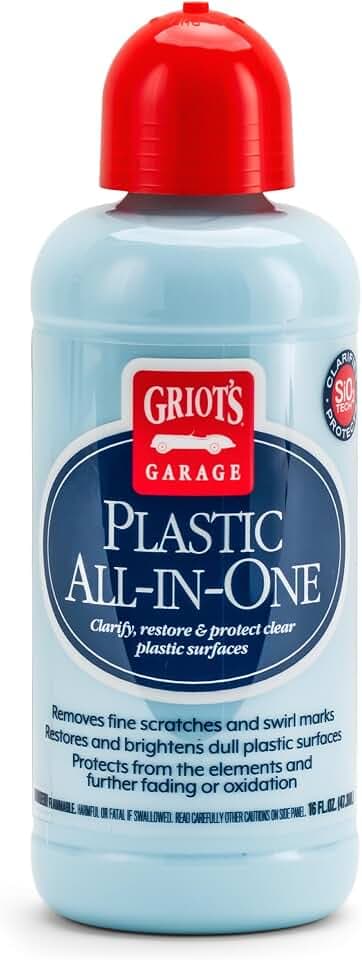 Griot's Garage Plastic All-in-One, Polish, Restore, and Protect Vehicle Lights, Gauges, B-Pillars, Windscreens and More, Ceramic Infused Protection, 16oz, 10872