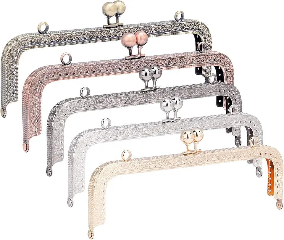 PH PandaHall 5pcs Metal Purse Frame, Bag Kiss Clasp Lock Coin Purse Frame for DIY Purse Making Squared Design Bag Clutch Coin Purse Wallet, 7.9" Long, 5 Colors