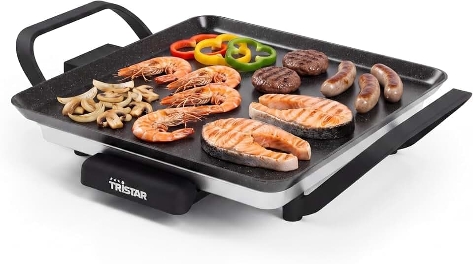 Tristar Tischgrill slim S - Eine Backfläche von 28 x 28 cm - Einstellbarer Thermostat - Antihaftbeschichtung - Herausnehmbare Fettauffangschale - Leicht zu reinigen - BP-2666