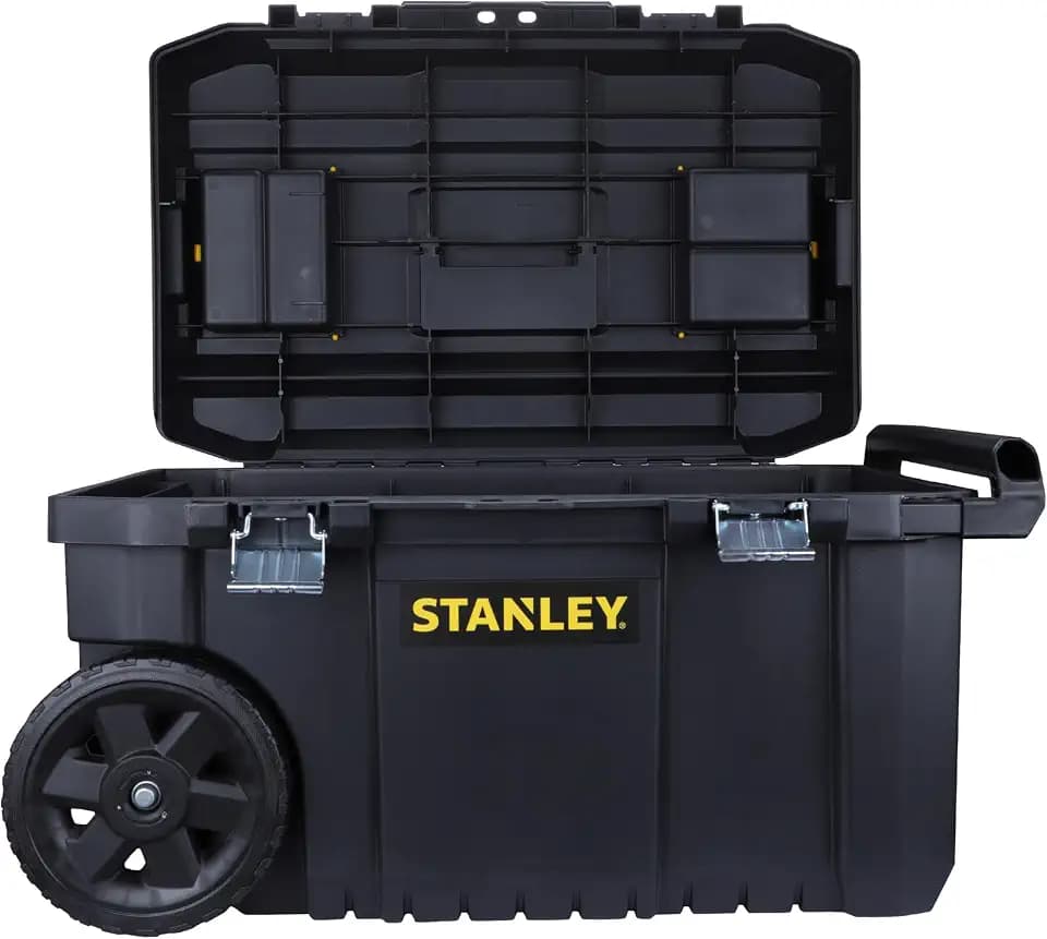 STANLEY Montagebox Werkzeugbox/Werkzeugkoffer leer Werkzeugkasten - Werkzeugkiste (50 L, Metallverschlüsse, Teleskopgriff, stabile Räder für schwere Last und leichten Transport) STST1-80150