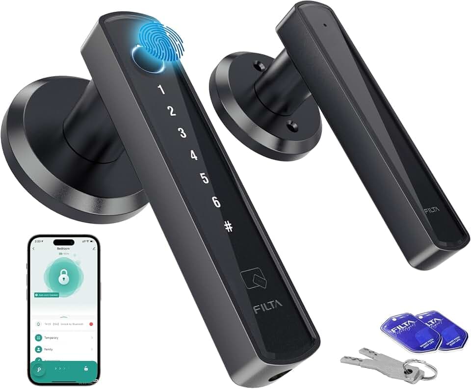 Smart Door Lock Fingerprint, Keyless Entry Door Lock, Black