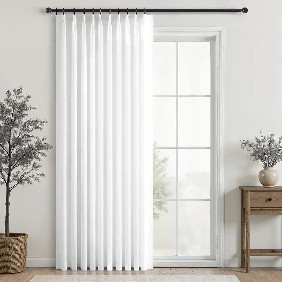 Topfinel 102 Inch Curtains 1 Panels Set,One Packs Pinch Pleat Back Tab Linen Window Semi Sheer Privacy Thick Decorative Curtain Drapes for Living Room Bedroom,60x102 in Long,Beige White