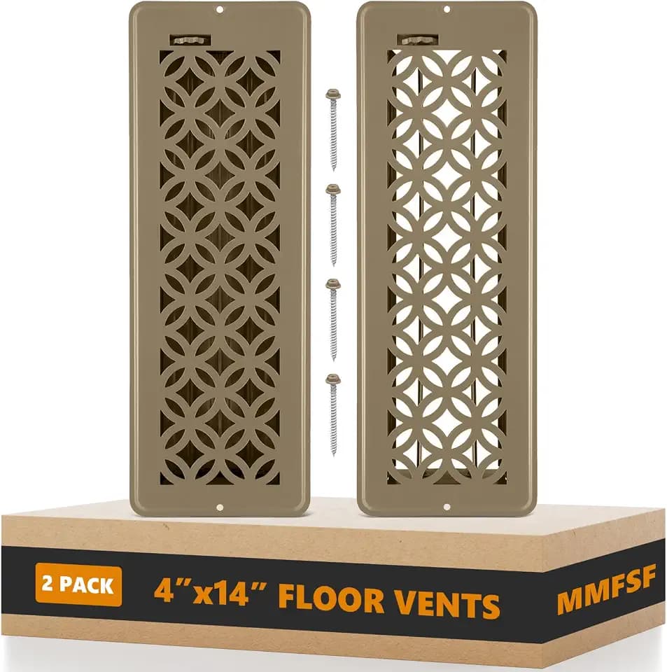 Floor Vent Covers, Floor Register 4x14, 2 Pack Adjustable Decorative Vent Covers for Home Floor, Ceiling or Sidewall Vent with Screws, Rust-Proof Heavy Duty Walkable Steel Floor Vents (4'' X 14'')