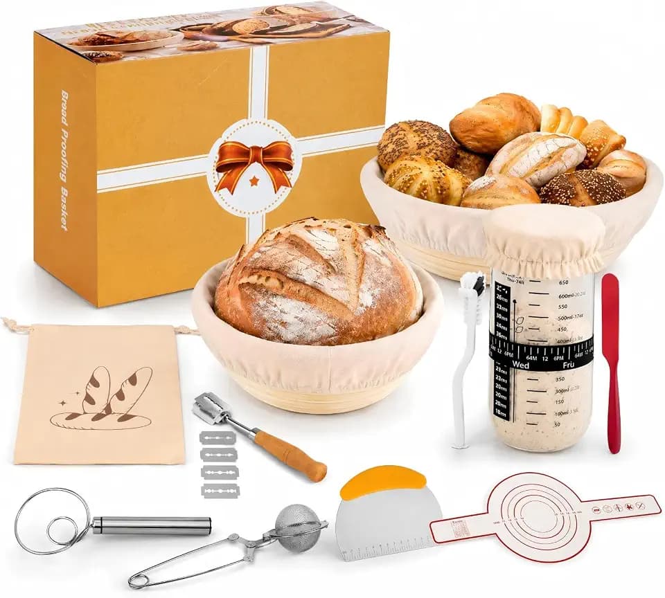 Sauerteig Starter Set mit 2 Faltbaren Silikon-Gärkörbchen, (23CM, 25CM)