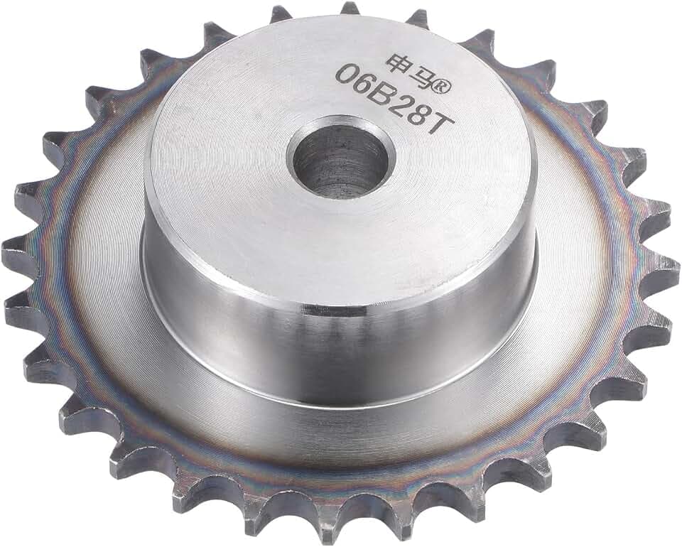 sourcing map 28 Zähne Ritzel Typ B Einzelstrang, 3/8 Zoll Teilung, 12 mm Bohrung A3 Kohlenstoffstahl für ISO 06B