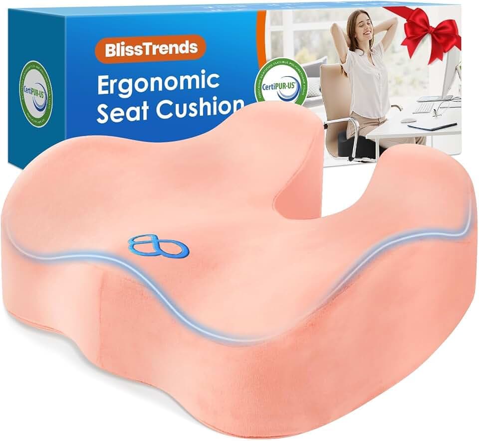 BlissTrends Memory Foam Seat Cushion for Office Chair & Car Seat, Pink
