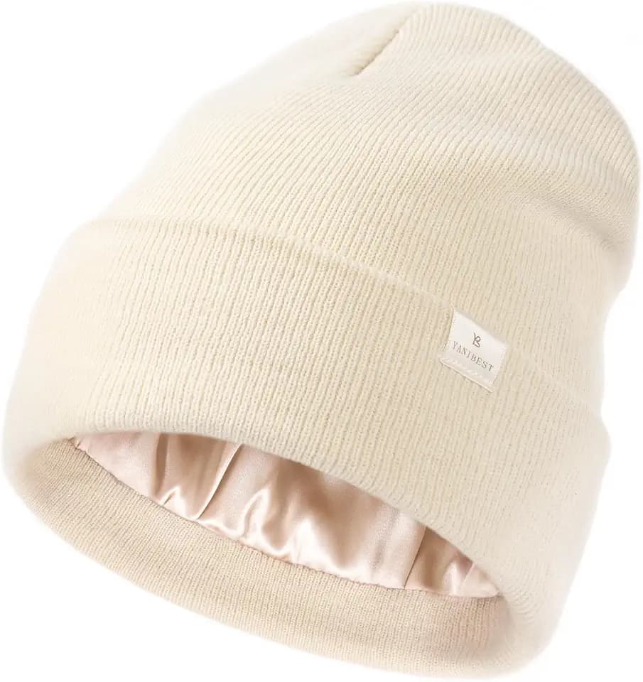 YANIBEST Beanie-Mütze für Damen und Herren, Satin-gefütterte Beanie-Mütze, Wintermütze, Damen-Mütze, Strickmütze, Totenkopfmütze, warme Skimütze, Unisex