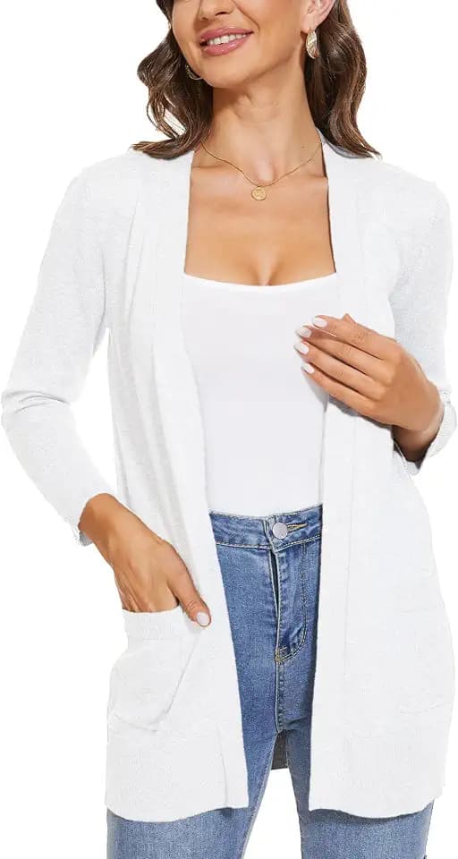 INKOFF Womens 3/4 Sleeve Open Front Cardigan Sweaters with Pockets