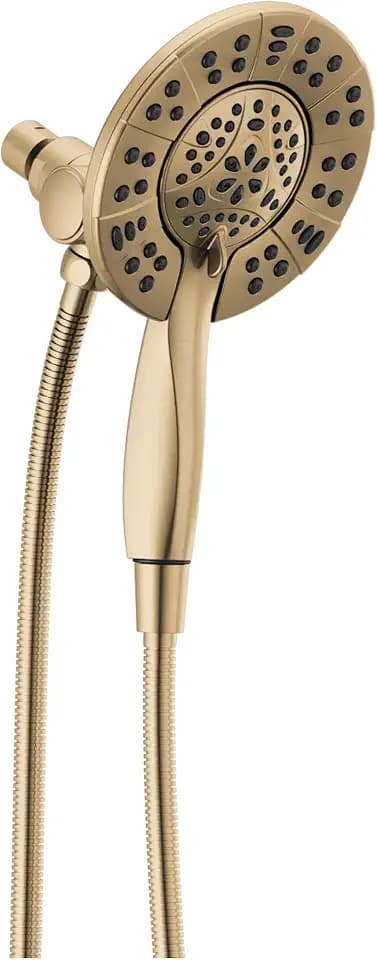 Delta 4-Setting In2ition 2-in-1 Dual Shower Head with HandHeld Spray, Brushed Gold Detachable Shower Head with Hose, Showerhead, 1.75 GPM Flow Rate, Champagne Bronze 58499-CZ